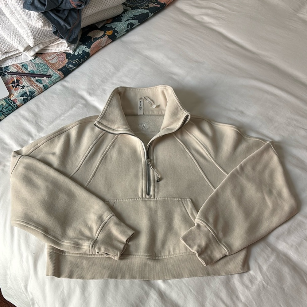 Lululemon Athletica Women’s Scuba Cropped Half Zip Cream Sweater Shirt size XS/S